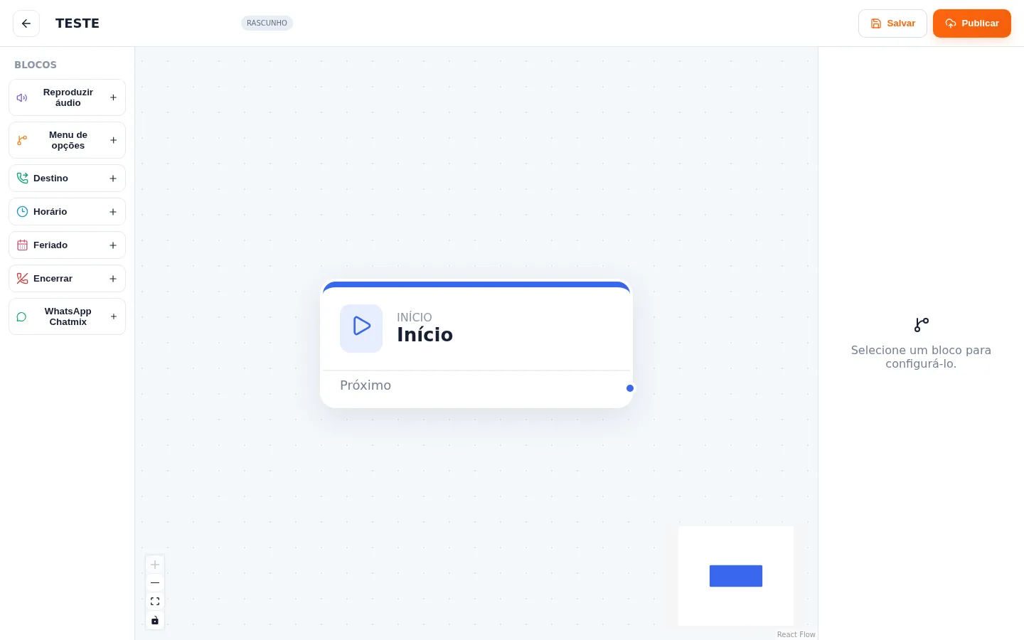Construtor visual de URA do PBX Control